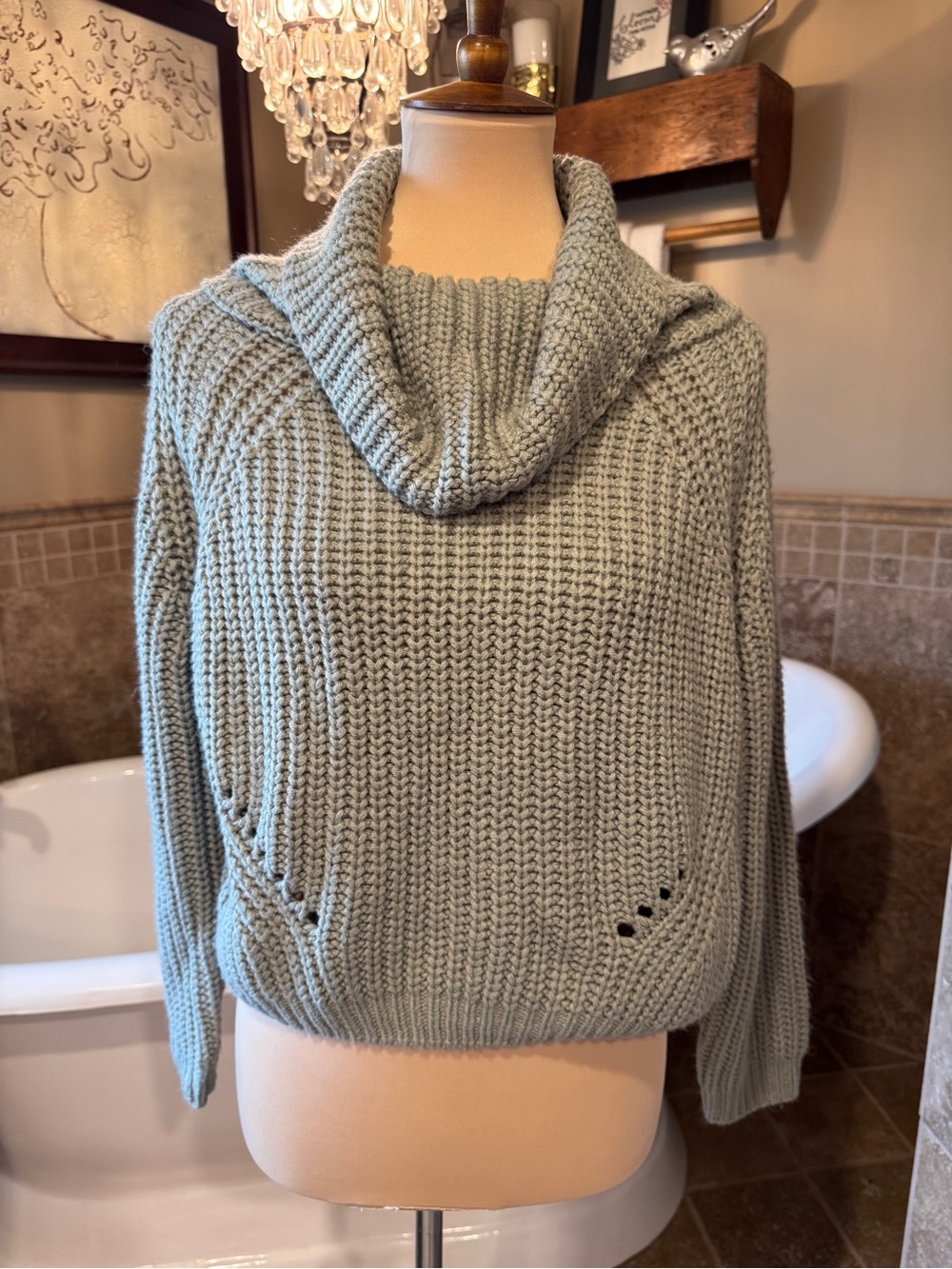 moon & madison Sage Green Cowl Neck Chunky Knit Sweater small